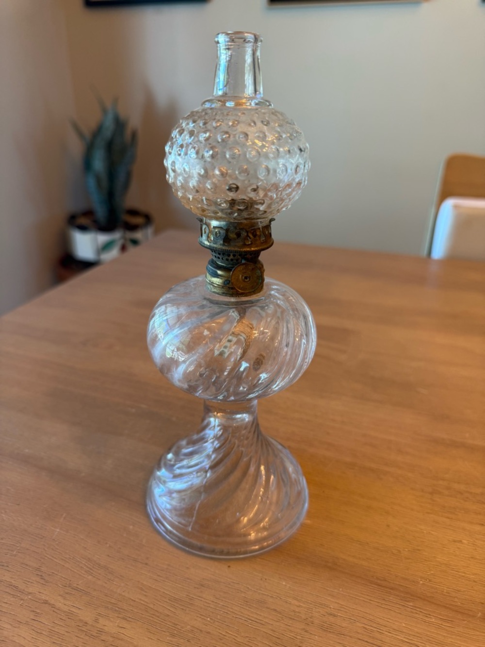 Vintage Miniature Hobnail Glass Oil Lamp 9”